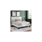 Full Platform Bed Frame with Upholstered Velvet Headboard, White