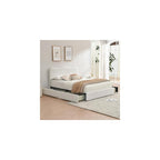 Queen Size Storage Bed Frame with 4 Pull-Out Drawers, Modern Upholstered Boucle Platform Bed with Curved Headboard, Wood Slats, No Box Spring Needed, Cream White
