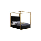 JonesBlack-Q Jones Collection Modern | Contemporary Upholstered Queen Bed, Black Velvet, Channel Tufting, Brushed Brass Frame, 66.5" W x 86.5" D x 79" H, Black, Queen