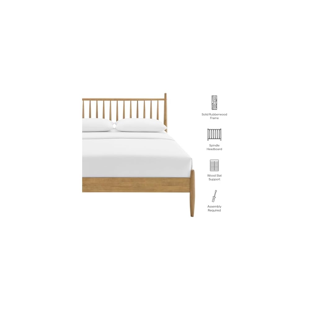 Zane King Size Spindle Bed in Light Oak – Solid Wood Platform Bed Frame with Headboard, No Box Spring Needed