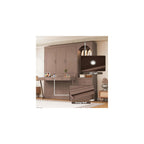 Queen Murphy Bed with Desk and Storage & LED Light, Solid Wood Murphy Wall Bed Cabinet with Storage Drawers &Clothes Rack,Space Saving for Office Bedroom Library,Guest Room (Queen,Brown)