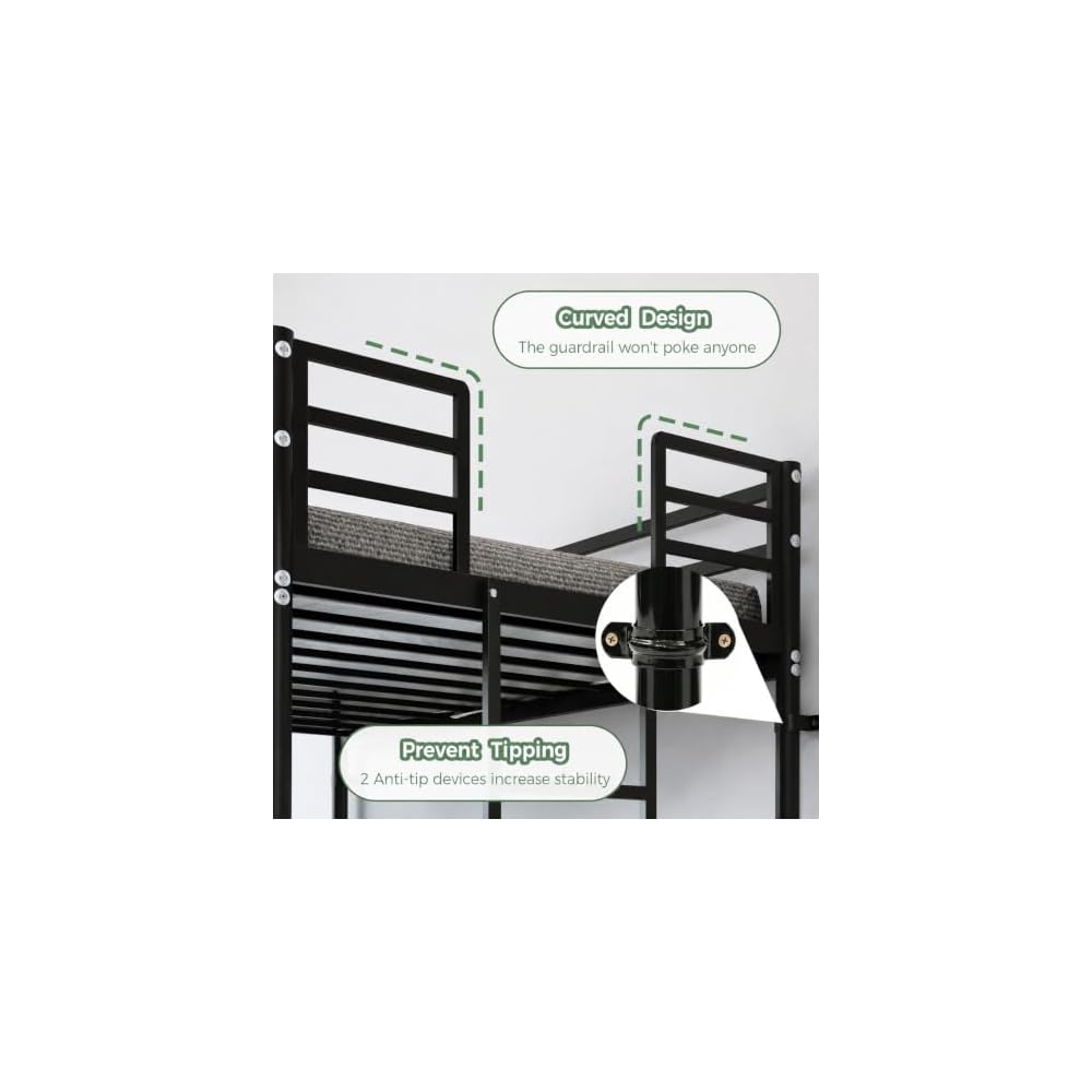 Twin Over Twin Bunk Bed with Floor-Standing Ladder,Black
