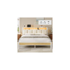 Queen Size Bed Frame with Charging Station and LED Lights, White