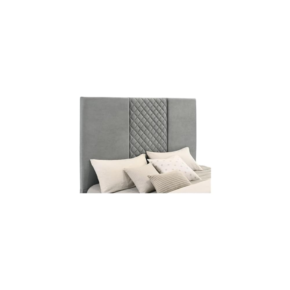 Contemporary Upholstered Velvet Queen Panel TV Bed, Gray Quilted Headboard, Motorized TV Lift, Built-in Power Outlet, Black Legs, Wood Frame, Bedroom Furniture, 95.25 in
