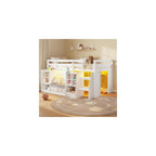 Low Loft Bed Twin Size with LED Lights, Wooden Kids Twin Loft Bed with Storage Bookcase, Toy Box, Reading Nook and Secret Play Space, Modern loft Bed with Stairs and Safety Guardrails for Boys Girls