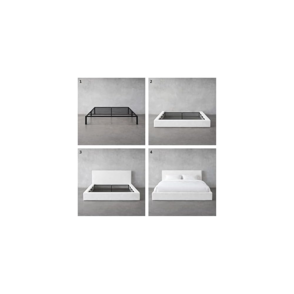 Square Bed – Washable Zip Cover - Upholstered Linen Soft Foam - Modular Minimalist Modern - Sold Separately (Cream Boucle, Queen Headboard)