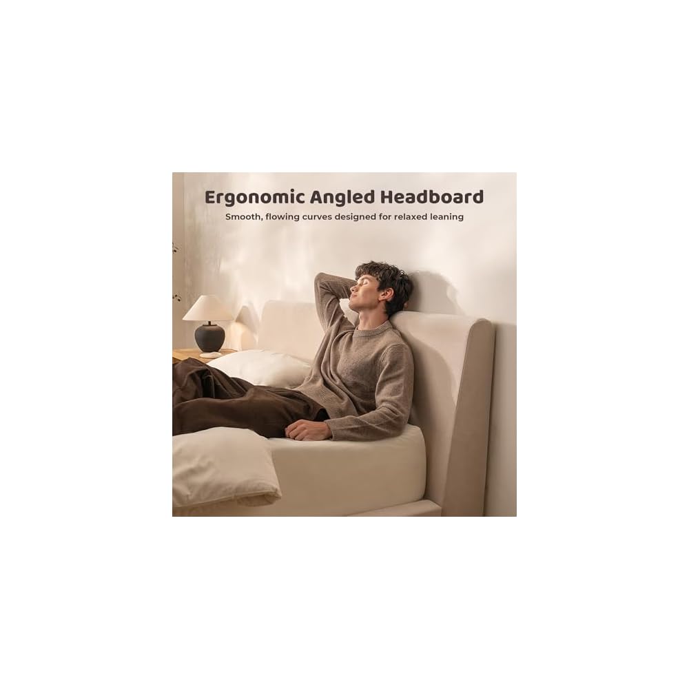 AirFrame King Upholstered Bed Frame with Ergonomic Angled Headboard