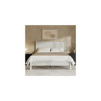 King Size Platform Bed Frame with Wood Headboard, White