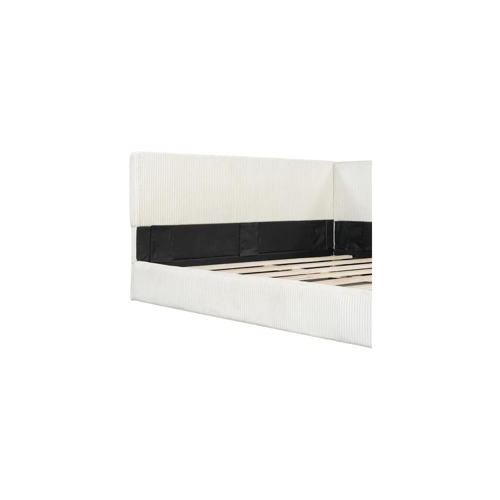 Full Size Upholstered Daybed with Headboard, Beige