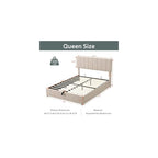 Gas Lift Up Storage Platform Bed, Upholstered Bed Frame with Hydraulic Storage System and Wooden Slat Support, Queen Size, Beige