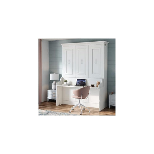 Alegra Full Murphy Bed with Desk | Engineered and Solid Wood Construction | Smooth Painted Finish - NO Melamine Used | Perfect for a Home Office Guest Bed (Warm White)