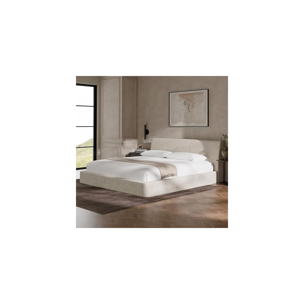 AirFrame King Upholstered Bed Frame with Ergonomic Angled Headboard