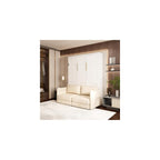 Queen Murphy Bed with Sofa, Space-Saving Wall Bed, Metal Frame, White