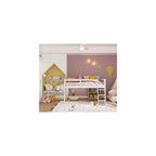 Junior Low Loft Bed with Stairs, White Wood Loft Bed Full Size for Adults, Kids and Young Teens, No Box Spring Required,Wood Slat Support