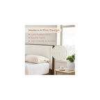Queen Size Platform Bed, with Boucle Upholstered Headboard, Walnut