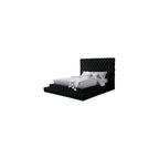 Sable Fabric Upholstered Step Up King-Size Platform Bed with Oversized Headboard, Deep Button Tufting, No Box Spring Required for Bedroom, Guest Room, Black