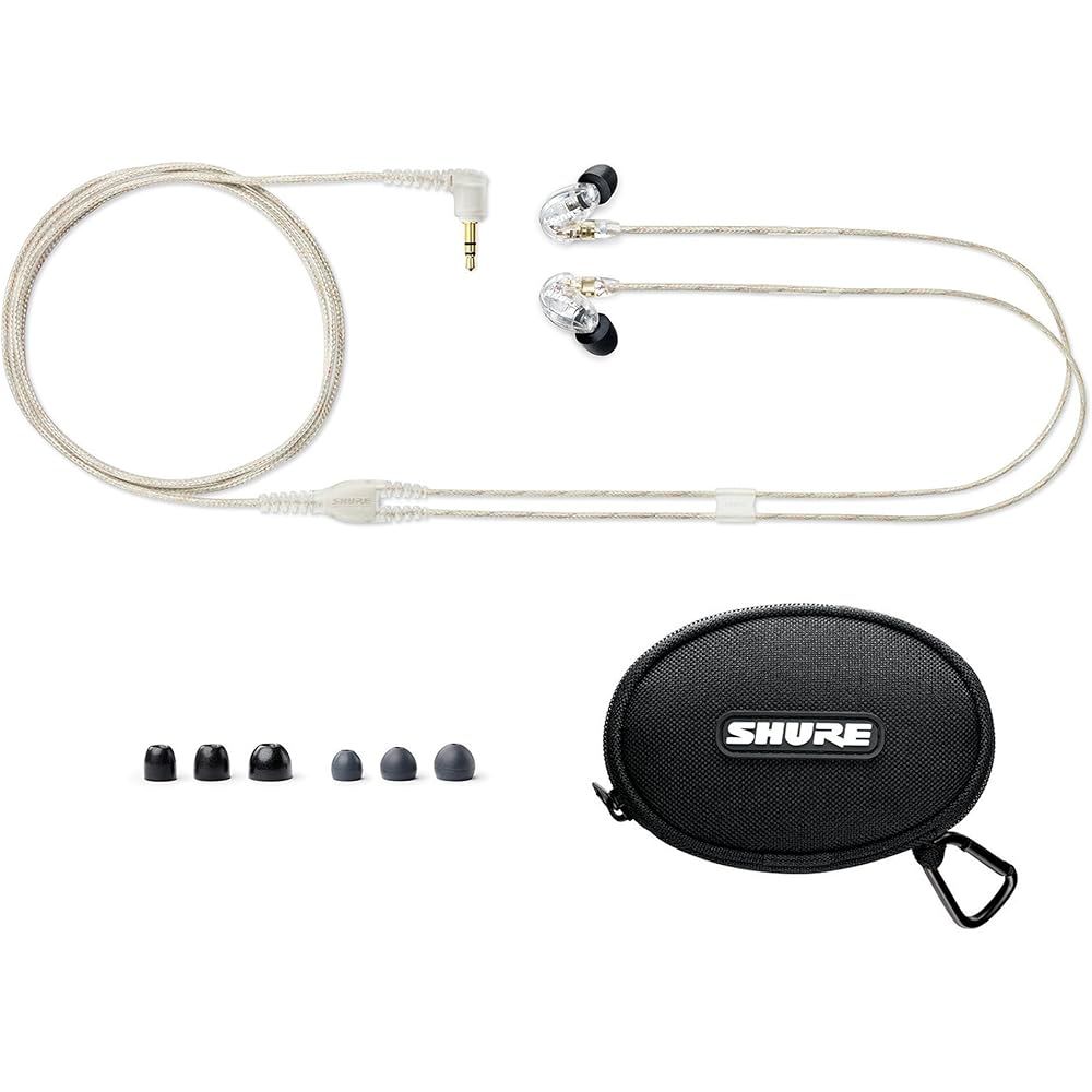 Shure SE215 PRO Wired Earbuds Professional Sound Isolating Earphones, Clear Sound &amp; Deep Bass, Single Dynamic MicroDriver, Secure Fit in Ear Monitor, Plus Carrying Case &amp; Fit Kit Clear (SE215-CL)