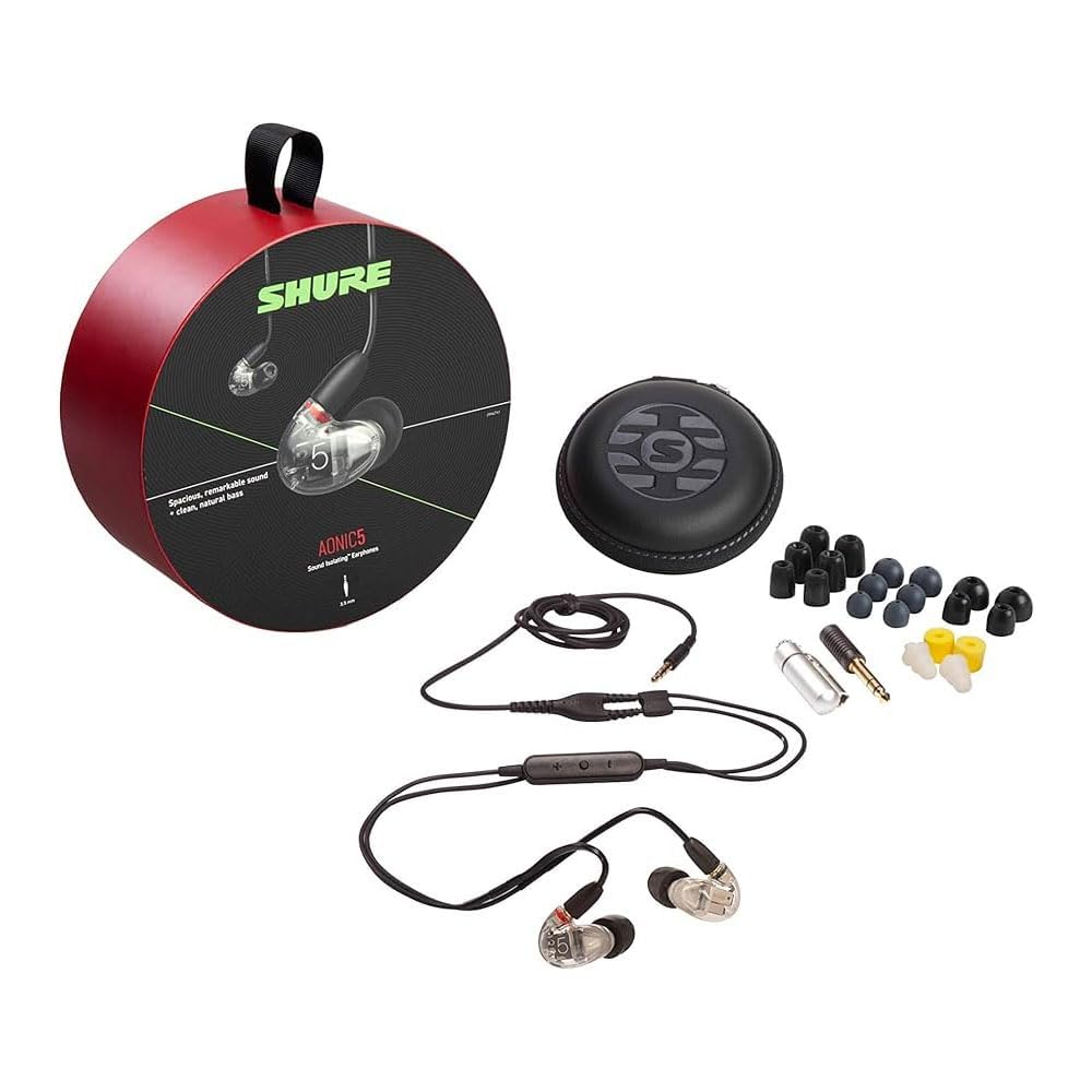 Shure AONIC 5 Wired Sound Isolating Earbuds, High Definition Sound + Natural Bass, Three Drivers, Secure in-Ear Fit, Detachable Cable, Durable Quality, Compatible with Apple &amp; Android Devices Clear