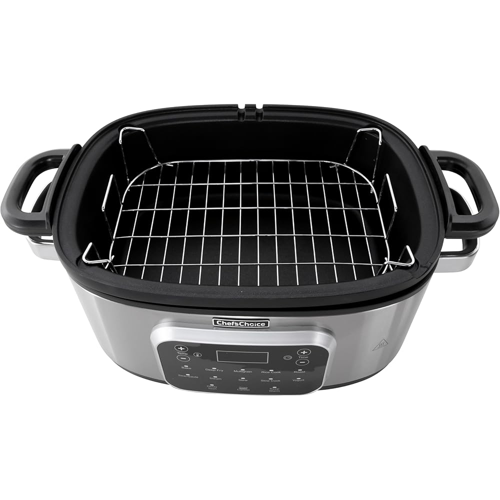 Chef'sChoice Multicooker, Large 6-Quart Capacity Multipurpose Non-Stick Vessel and Variable Temperature Control with Keep Warm and 12 Cooking Presets, 1300-Watts, Stainless Steel