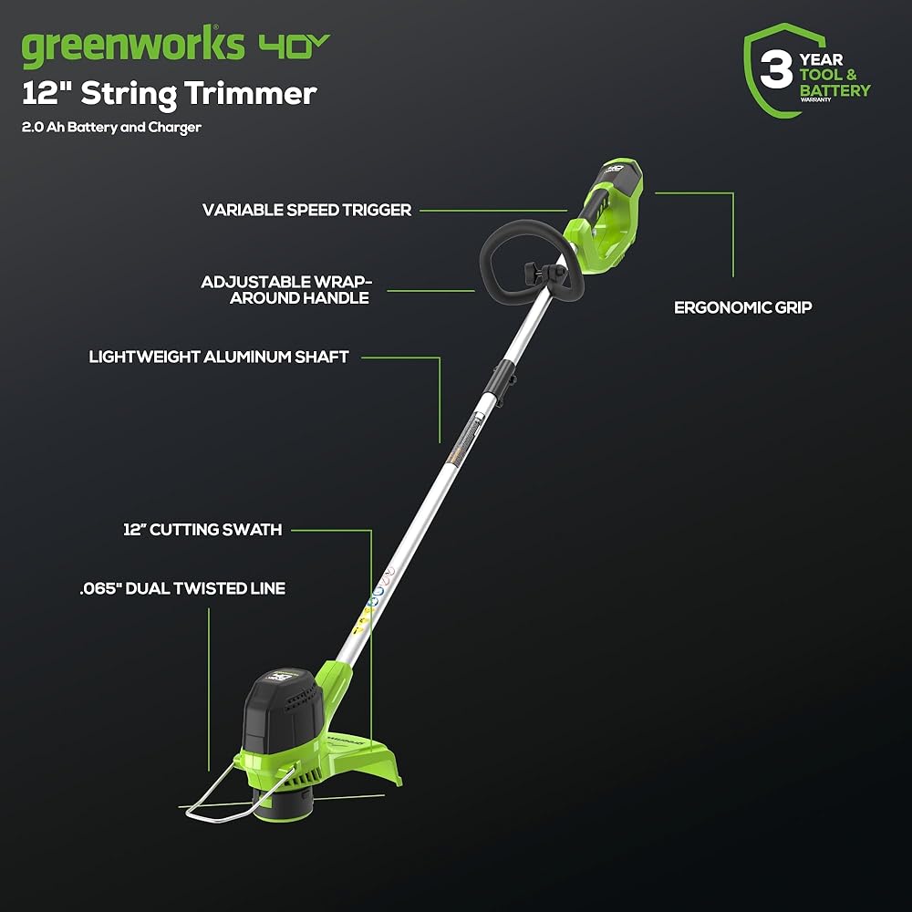 Greenworks 40V Lawn Care Combo Kit, Trimmer &amp; Blower for Edging &amp; Leaf Cleanup, 2.0Ah Battery &amp; Charger (Gas-Free Yard Duo)