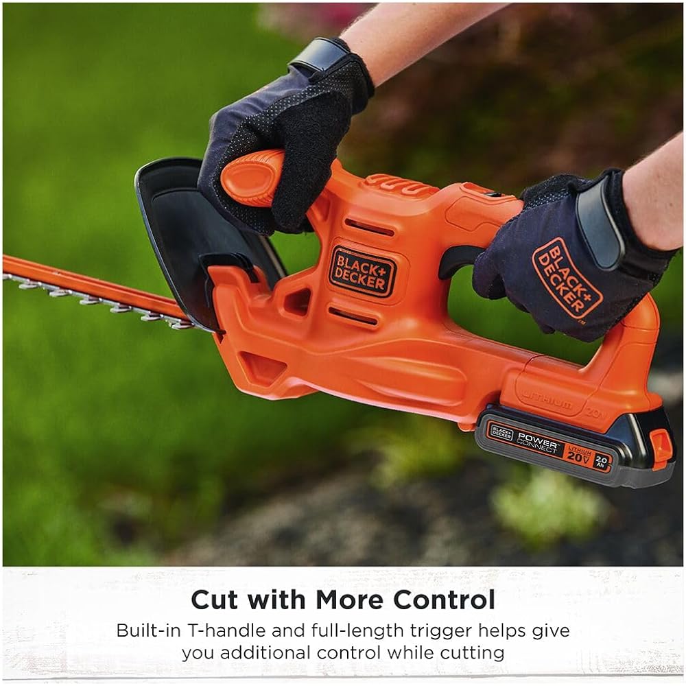 BLACK+DECKER 20V MAX Hedge Trimmer, Cordless, 18 inch Blade, Reduced Vibration, Battery and Charger Included (LHT218C1)