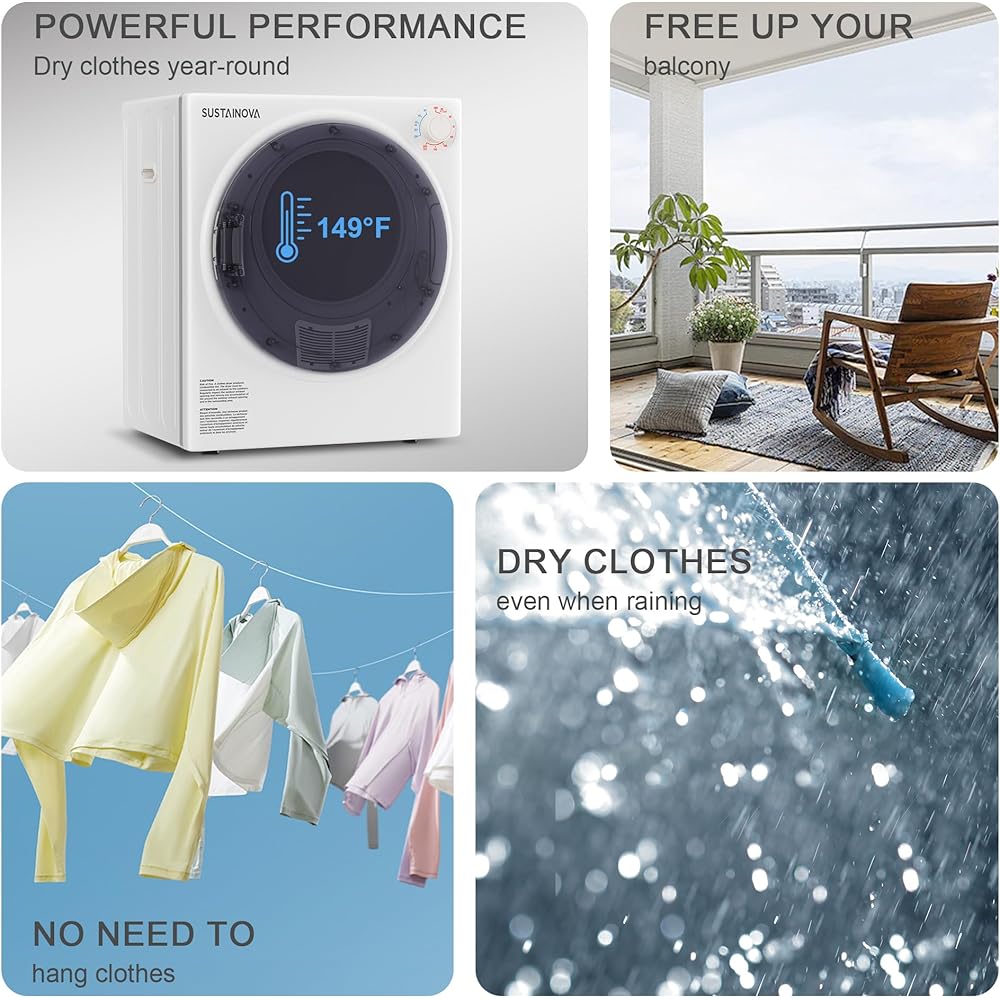 Elevon 800W Portable Clothes Dryer, 2.6 cu.ft Electric Drying Machine for Laundry with Stainless Steel Tub for Apartment, Rvs, Dorms, Compact Dryer for Small Space, White