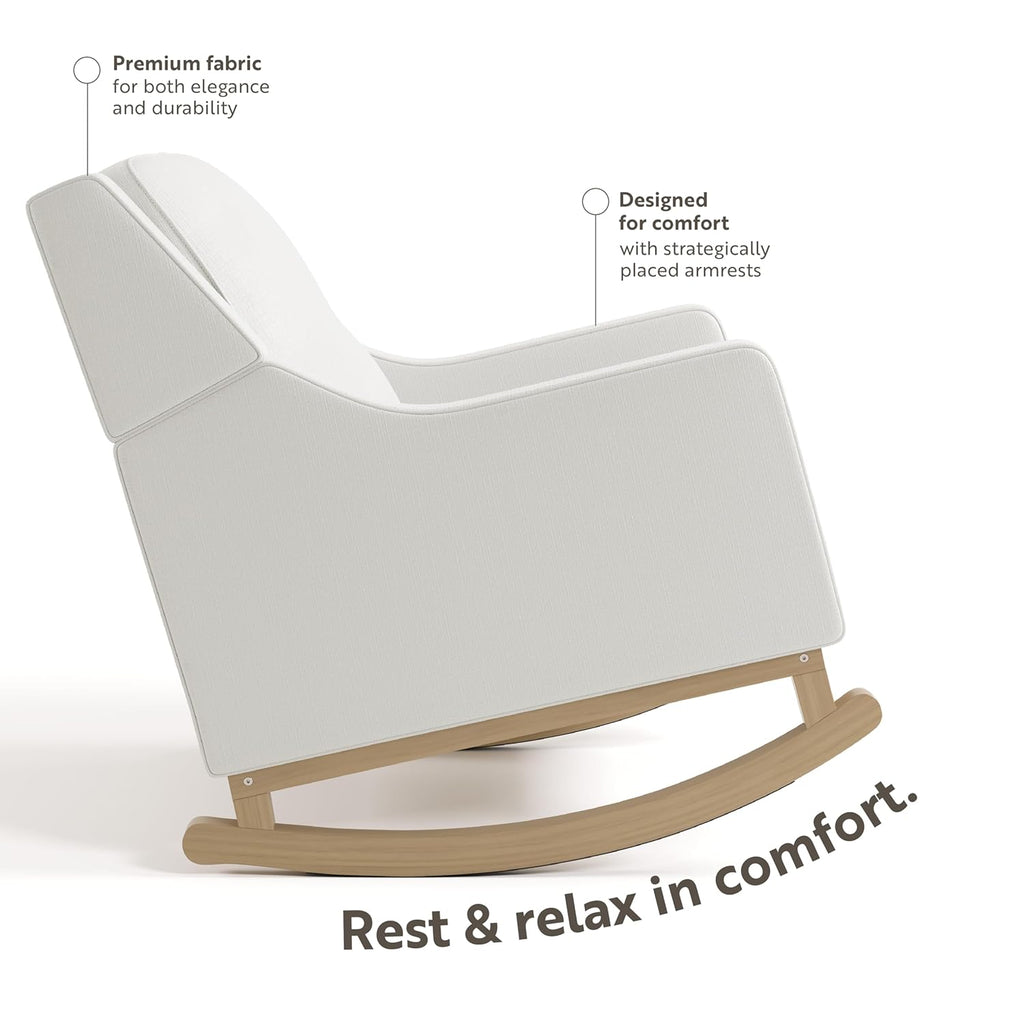 Storkcraft Pasadena Nursery Rocker (Ivory Basketweave with Driftwood) Upholstered, Rocking Chair for Nursery, Gentle Rocking Motion, Solid Wood Base