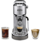 De'Longhi Dedica Duo Compact Espresso Machine Cold Brew Coffee Maker with Milk Frother Wandfor Espresso, Hot &amp; Iced Coffee, Cappuccinos, Lattes &amp; Home Barista Brewing, Stainless Steel