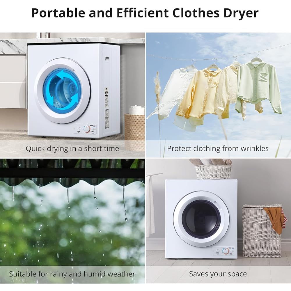 SXYCMY Clothes Dryer, Portable Laundry Dryer Dries Up to 13.2LB Compact Laundry Dryers, 3.5 cu.ft Front Load Tumble Stainless Steel Electric Dryer Machine with Stainless Steel Tub &amp; Easy Control Knob
