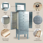 Hives and Honey Crystal, 6 Felt-Lined Drawers, Side Necklace Hooks, Built-in Mirror, Cord Port, Elegant Beaded Trim, Jewel Knobs, Storage Organizer Jewelry Armoire, 38″ H x 16″ W x 12″ D, Silver