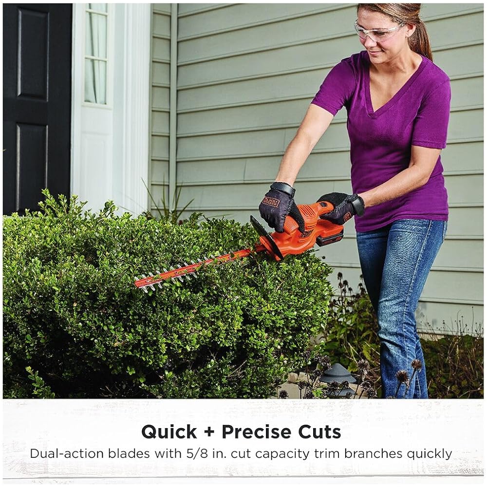 BLACK+DECKER 20V MAX Hedge Trimmer, Cordless, 18 inch Blade, Reduced Vibration, Battery and Charger Included (LHT218C1)