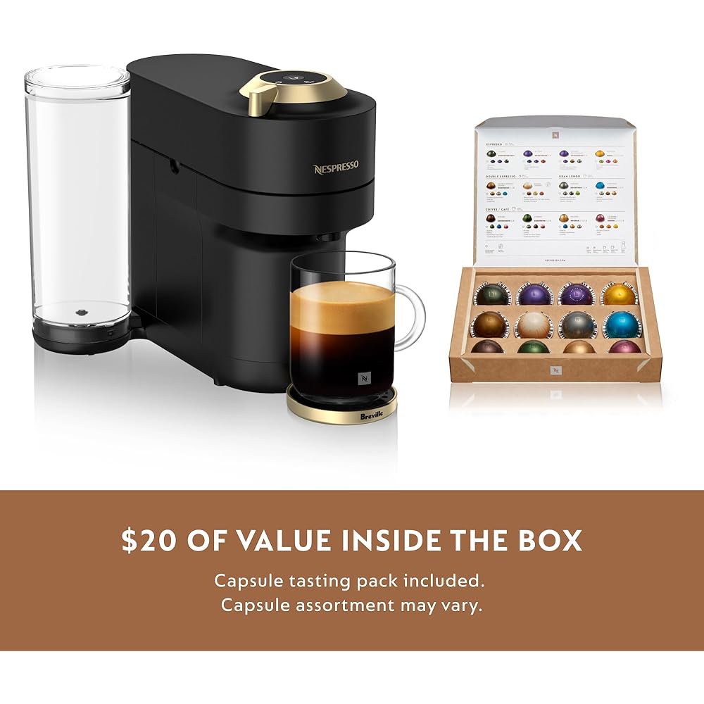 Nespresso Limited-Edition Vertuo Pop+ Coffee and Espresso Maker by Breville, Matte Black Gold