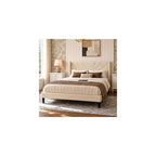 Upholstered Platform Queen Size Bed Frame with Fabric Headboard,Wooden Slats Support/No Box Spring Needed/Mattress Foundation,Beige