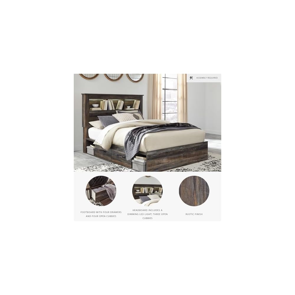 Queen Bookcase Bed with 4 Storage Drawers