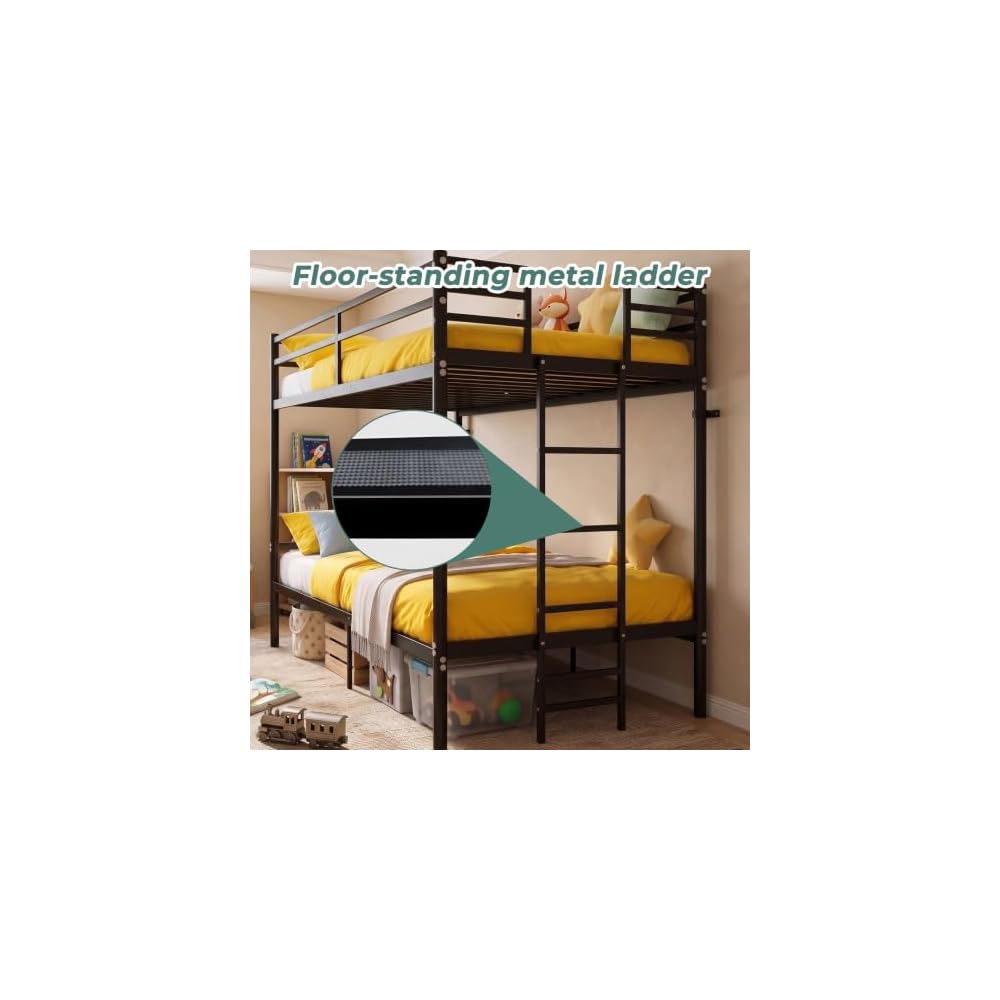Twin Over Twin Bunk Bed with Floor-Standing Ladder,Black