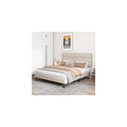 Full Platform Bed Frame with Adjustable Linen Fabric Upholstered Headboard, Strong Slats Support, Noise-Free, No Box Spring Required, Easy Assembly for Bedroom Guest Room, Beige