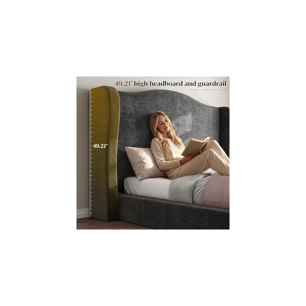 49" Cloud Bed Frame King Size with Tall Wingback Headboard