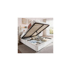 Queen Velvet Lift Up Storage Bed Frame with Charging & LED, Beige