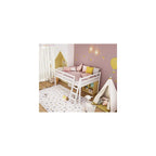 Junior Low Loft Bed with Stairs, White Wood Loft Bed Full Size for Adults, Kids and Young Teens, No Box Spring Required,Wood Slat Support