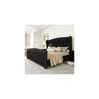 Queen Size Bed Frame with Velvet Upholstered Wingback Headboard