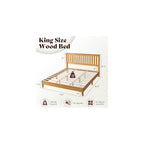 Solid Wood King Size Bed Frame with 46" Headboard, Light Wood