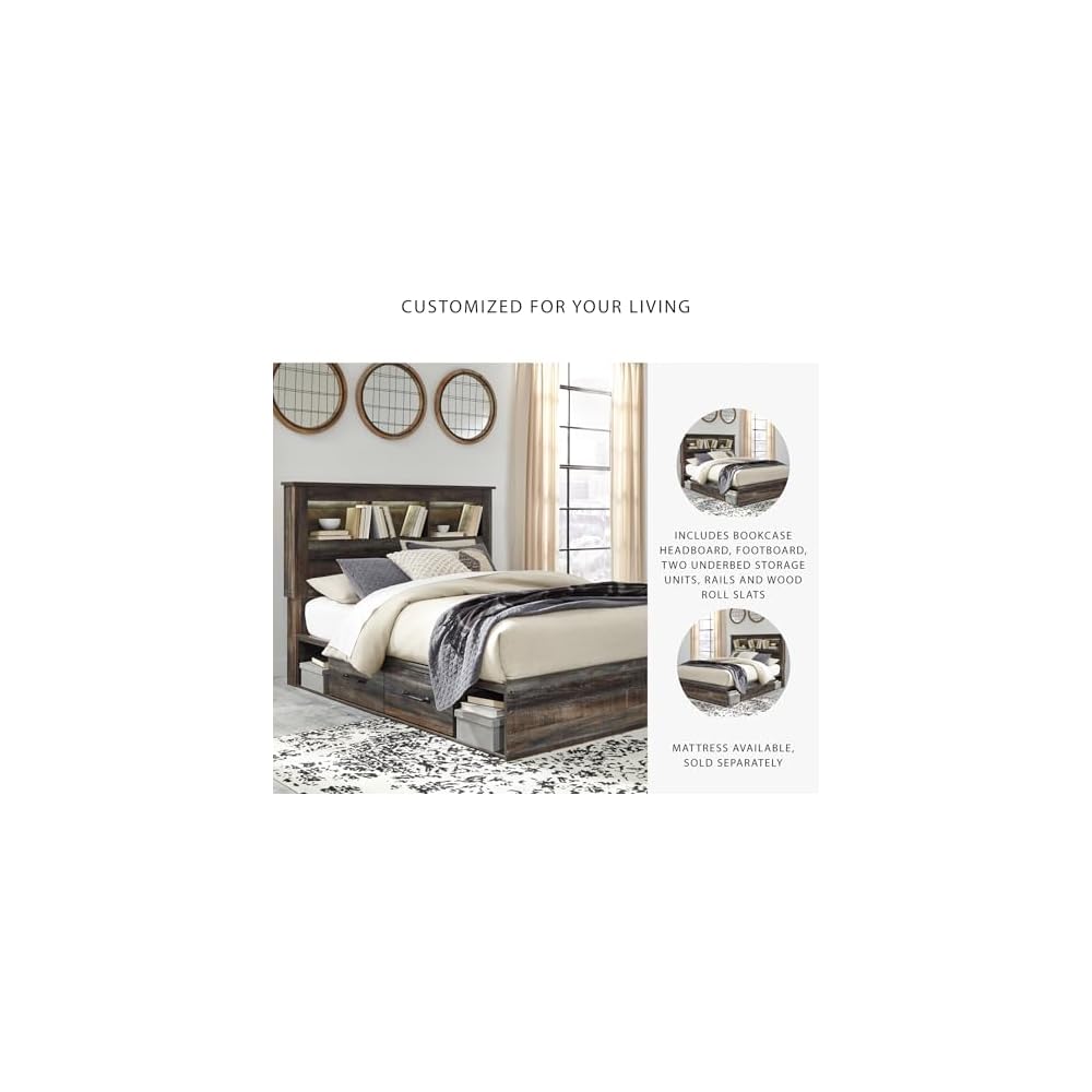 Queen Bookcase Bed with 4 Storage Drawers