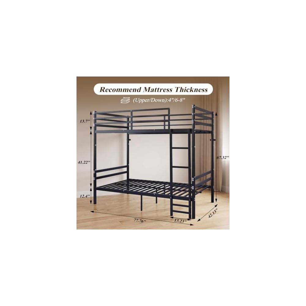 Bunk Bed Twin Over Twin Size with Ladder and Guardrail,Black