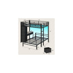 Full Size Bunk Bed with Desk, 5 Drawers, Charging Station, Black