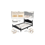 Full Size Black Wood Bed Frame with Vintage Headboard, Gothic Style Wooden Platform Full Bed with Wood Slat Support, Retro Black Bed Frame for Bedroom Guest Room, Easy Assembly