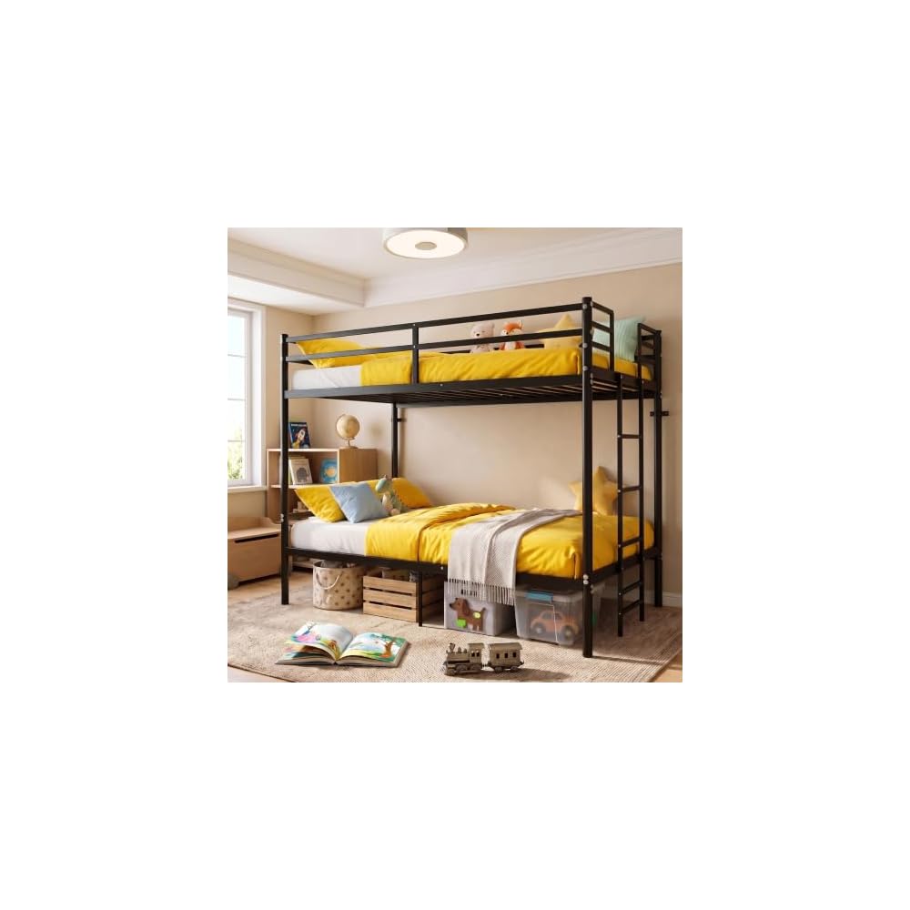 Twin Over Twin Bunk Bed with Floor-Standing Ladder,Black