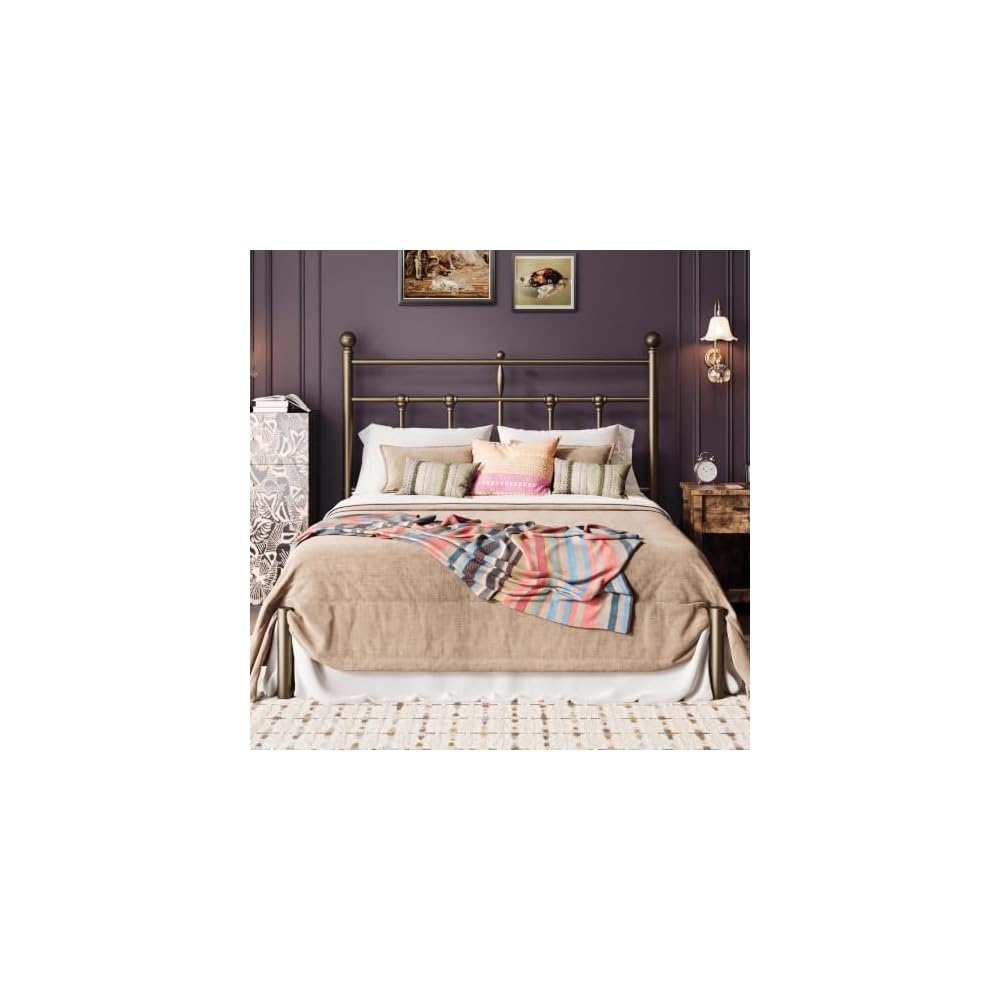 Queen Size Metal Platform Bed Frame with Victorian Vintage Headboard/Under Bed Storage/No Box Spring Needed/Easy Assembly/Noise Free/Mattress Foundation/Gold