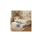 Twin Bed with Trundle, Solid Wood Twin Size Bed Frame, Pull Out Trundle Bed with Headboard and Footboard, Extendable Wooden Slats Platform Bed for Kids Teens Adults, White
