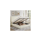 Queen Size Chenille Lift Up Hydraulic Storage Bed Frame Cream White