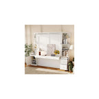 Queen Murphy Bed with Storage Shelves and Desk,Cabinets,Lights,White